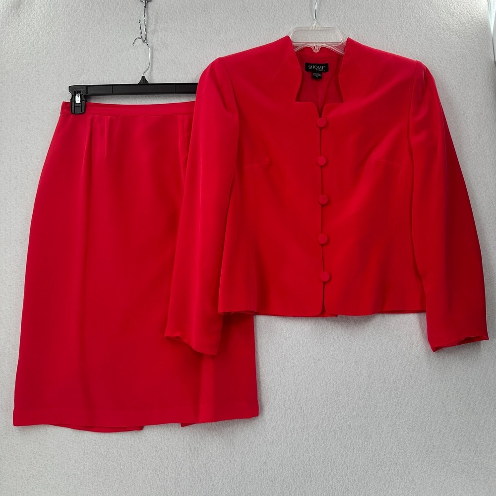 VTG SHOMI 100% Silk Dress‎ 2-Piece Blazer Top & Skirt Suit Career Buttery Soft